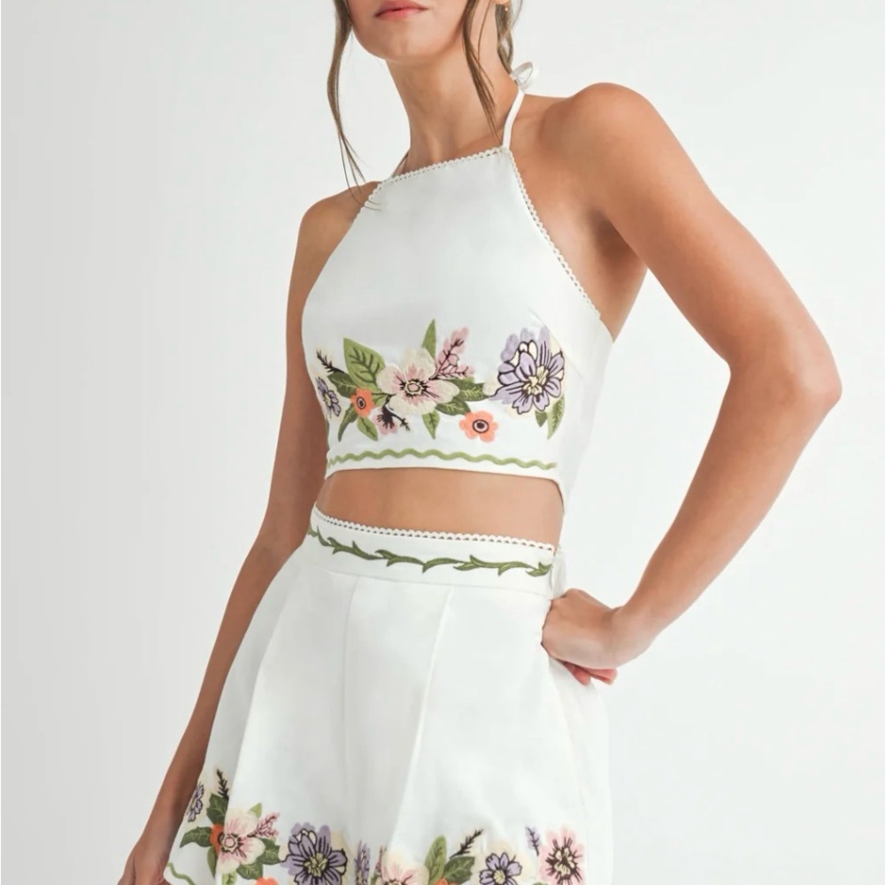 Floral Halter Top and Skirt Set
